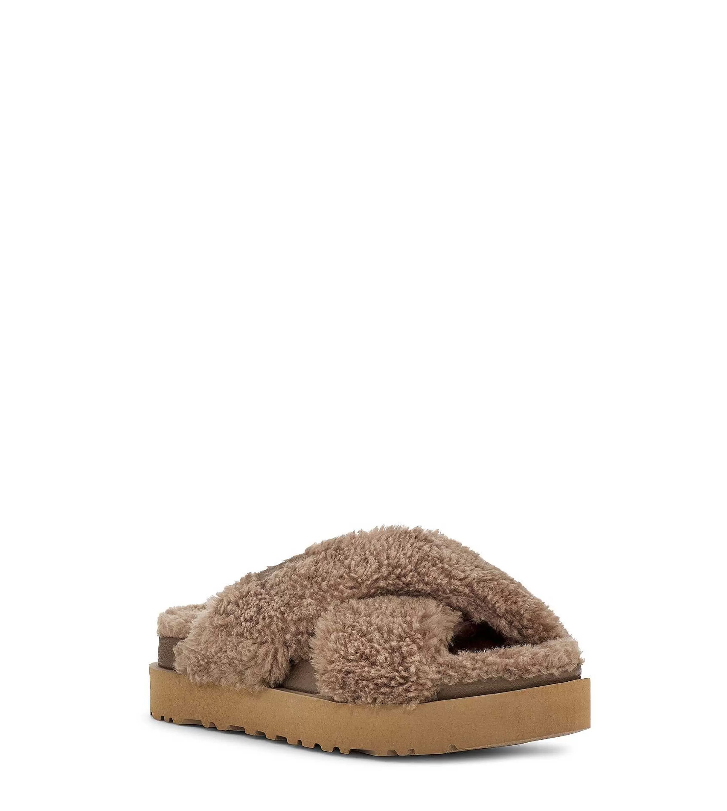 Kapcie | Kobieta UGG Fuzz Sugar Cross Slide, Amerykański orzech biały