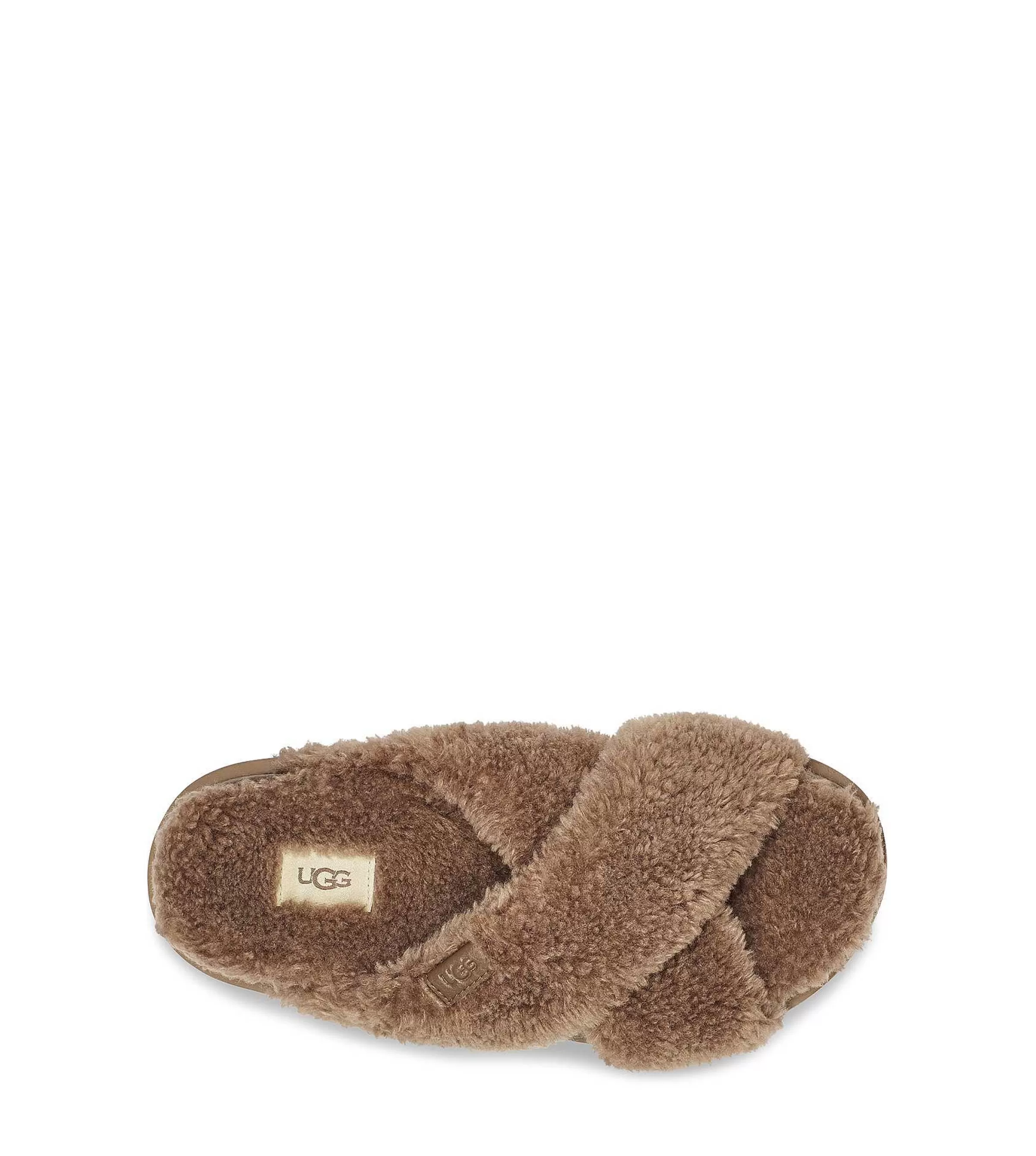 Kapcie | Kobieta UGG Fuzz Sugar Cross Slide, Amerykański orzech biały